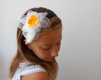 Girl hairband with organza flower Floral baby headband Circle Floral crown First communion hair accessories Hair wreath with fabric flowers