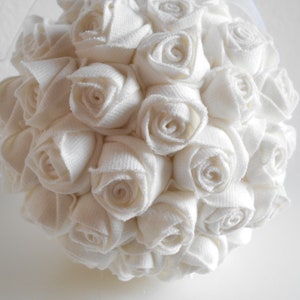 Ring pillow alternative White ring cushion alternative Wedding decoration with white roses Ring holder Floral decorative balls Shower bridal image 2
