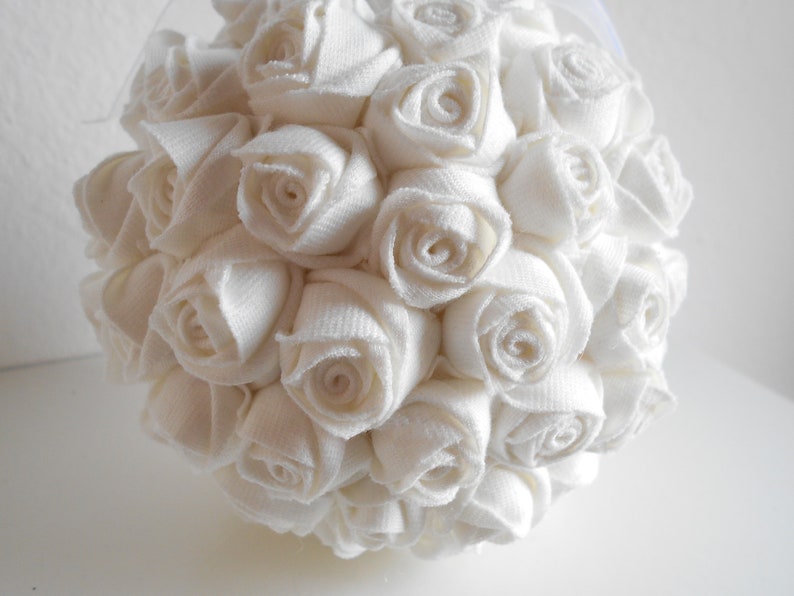 Ring pillow alternative White ring cushion alternative Wedding decoration with white roses Ring holder Floral decorative balls Shower bridal image 2