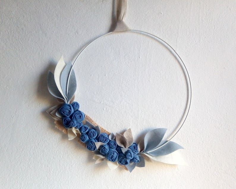 All year modern WREATH with white metal hoop and flowers Minimal modern door decoration