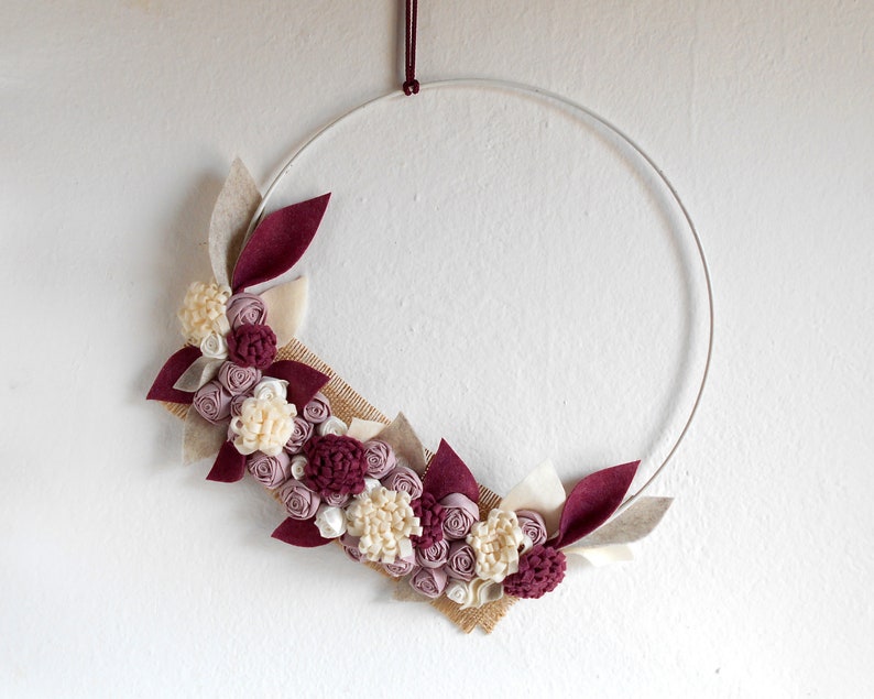 All year modern WREATH with white metal hoop and flowers Minimal modern door decoration