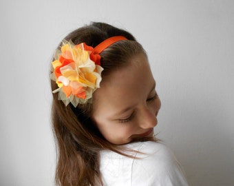 Baby elastic headband with hydrangea Orange yellow white Girl hair accessory Fabric flowers Baby shower gift Infant Toddler Headband Stretch