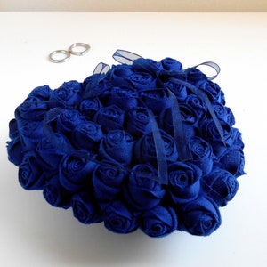 Ring pillow alternative, Blue roses wedding ceremony accessory, Coin pillow, Ring-bearer, Heart ring box, Cushion for marriage rings image 2