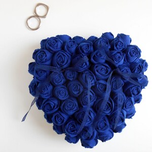 Ring pillow alternative, Blue roses wedding ceremony accessory, Coin pillow, Ring-bearer, Heart ring box, Cushion for marriage rings image 4