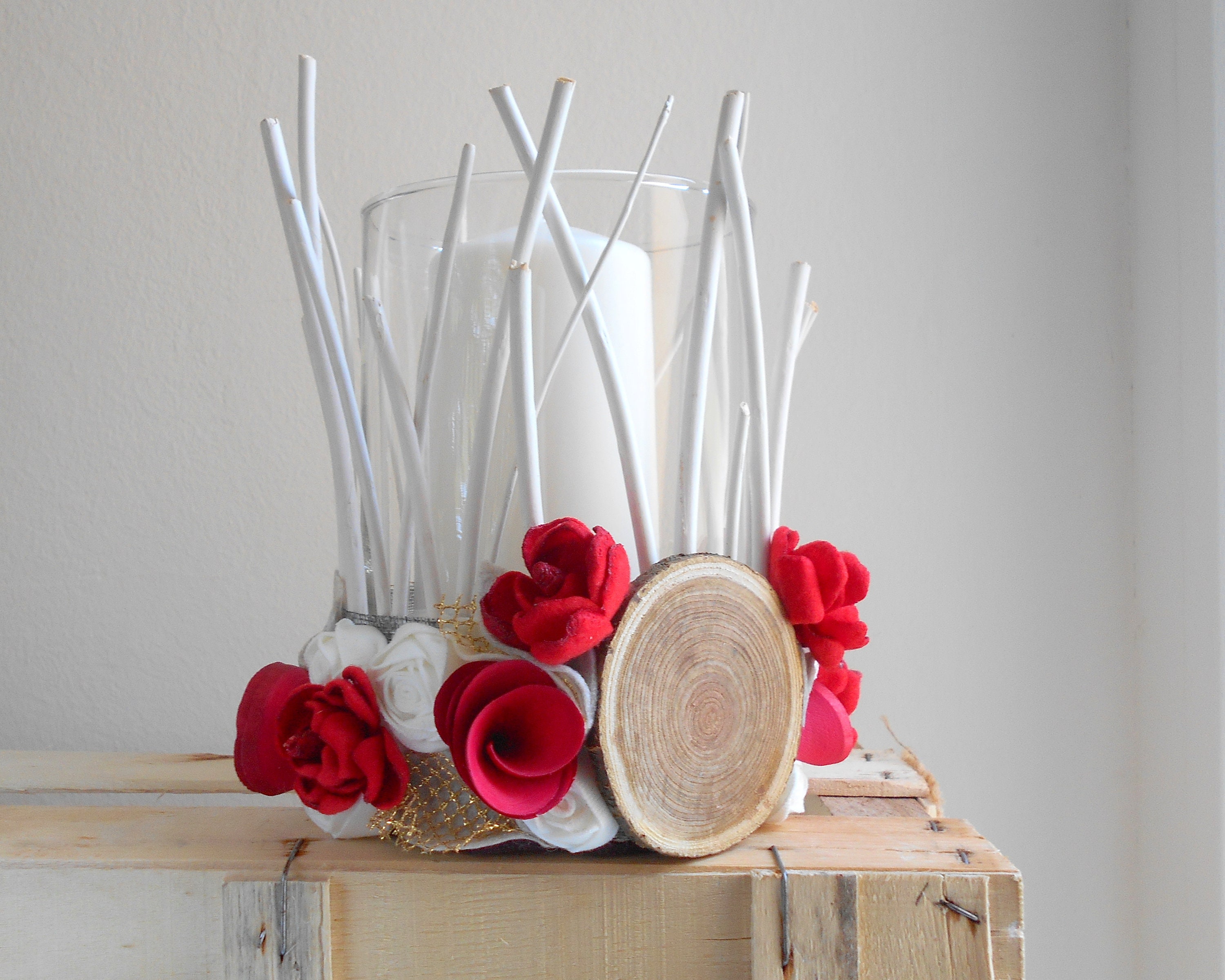 Farmhouse CANDLE HOLDER with flowers wooden holder for Etsy