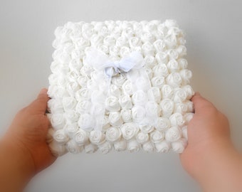 Ring pillow alternative White roses Wedding ceremony ring holder flowers Coin pillow square Floral wedding accessory Marriage decoration