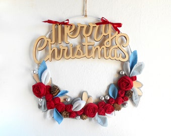 Modern CHRISTMAS WREATH, Merry Christmas sign, Rustic Christmas decoration, Front door decor, Modern farmhouse Christmas
