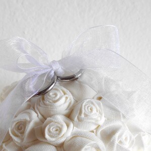 Ring pillow alternative White ring cushion alternative Wedding decoration with white roses Ring holder Floral decorative balls Shower bridal image 4