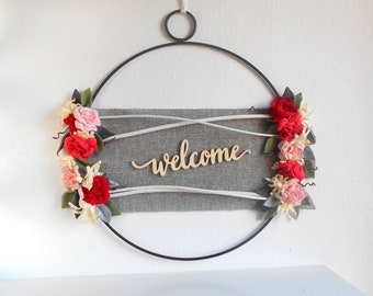 WELCOME DOOR WREATH with wood sign, modern farmhouse front door decoration, nordic minimal style