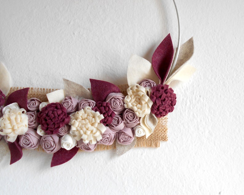 All year modern WREATH with white metal hoop and flowers Minimal modern door decoration