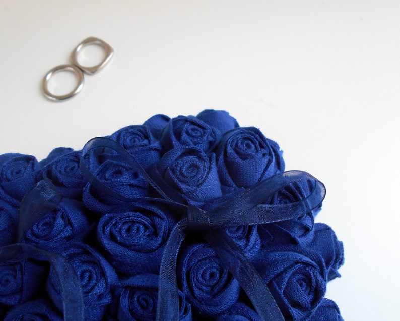 Ring pillow alternative, Blue roses wedding ceremony accessory, Coin pillow, Ring-bearer, Heart ring box, Cushion for marriage rings image 5