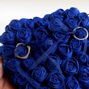 Ring pillow alternative, Blue roses wedding ceremony accessory, Coin pillow, Ring-bearer, Heart ring box, Cushion for marriage rings image 3