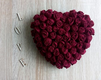 Flower HEART with red roses, Shabby chic floral HEART, Romantic sentimental gift for her, Nursery decoration