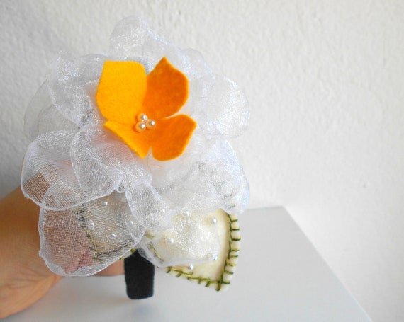 Girl hairband with organza flower Floral baby headband Circle Floral crown First communion hair accessories Hair wreath with fabric flowers