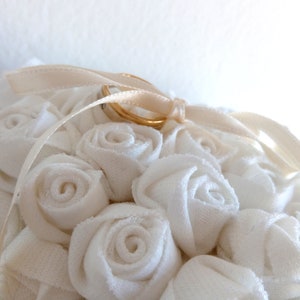 Ring pillow alternative White ring cushion alternative Wedding decoration with white roses Ring holder Floral decorative balls Shower bridal image 7