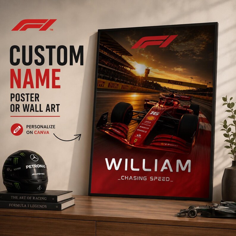 Formula One Customized Formula 1 Custom Name Poster : Formula One Racing Print, Ferrari F1 ...