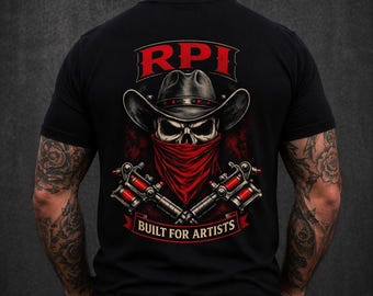 RPI Skull Cowboy Hat Tattoo Machine Shirt (Sizes S-3XL)