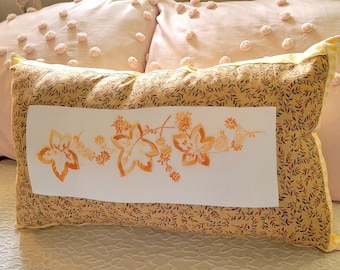 Embroidered Pillow, Decorative Pillow, Fall Pillow, Handmade Pillow, Couch Pillow, Accent Pillow, Cotton Pillow Autumn Pillow, 12" X 20 1/2"