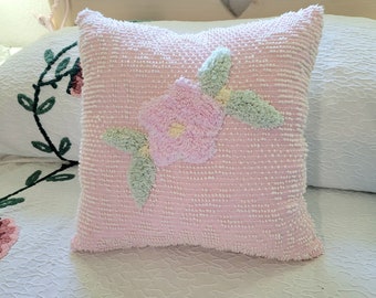 Chenille Pillow, Throw Pillow, Vintage Chenille, Accent Pillow, Decorative Pillow, Shabby Chic Pillow, Cotton Pillow, Square 16" X 16"