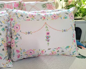 Floral Pillow, Cotton Pillow, Handmade pillow, Pink Rose Pillows, Bed Pillow, Couch Pillow, Bed Pillow, Decorative Pillow