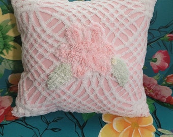 Chenille Pillow, Throw Pillow, Vintage Chenille, Accent Pillow, Decorative Pillow, Shabby Chic Pillow, Cotton Pillow,