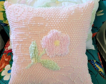 Chenille Pillow, Throw Pillow, Vintage Chenille, Accent Pillow, Decorative Pillow, Shabby Chic Pillow, Cotton Pillow, Square 16" X 16"