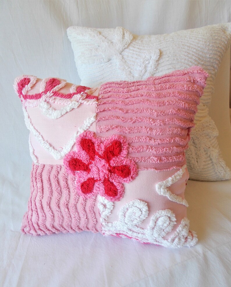 Chenille Pillow Vintage Chenille Accent Pillow Cotton Etsy