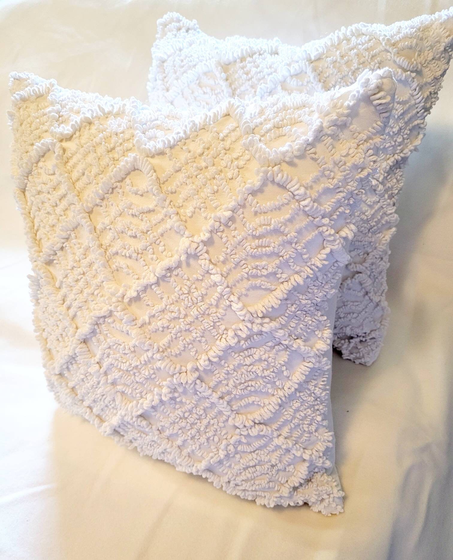 Chenille Pillow Antique White Chenille Pillow Vintage Etsy