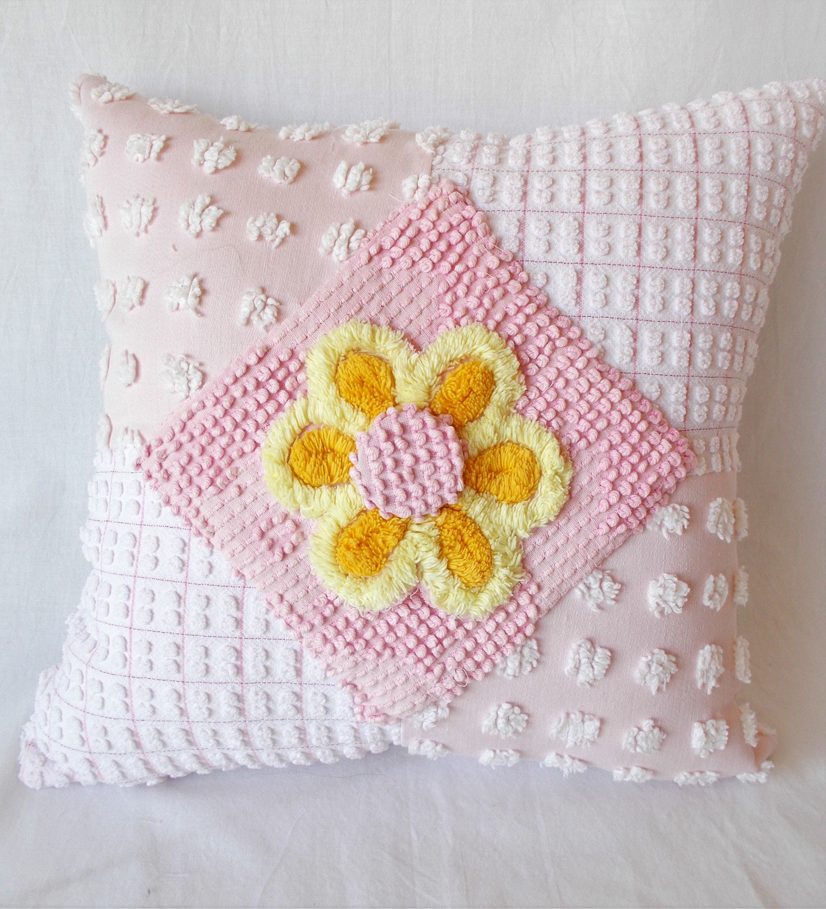 Chenille Pillow Handmade Pillow Vintage Chenille Pink Etsy