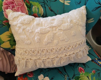 Beige Pillow, Decorative Pillow, Chenille Pillow, Bed Pillow, Throw pillow, Handmade Pillow, Cotton Pillow, 19 1/2" x 15 1/2."