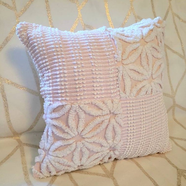 Chenille Pillow, Decorative Pillow, Pink Pillow, Floral Pillow, Accent Pillow, Cotton Pillow, Bed Pillow, Nursery Pillow