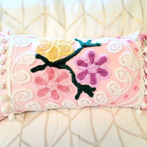 Chenille Pillow, Decorative Pillow, Pink Pillow, Floral Pillow, Accent Pillow, Cotton Pillow, Bed Pillow, Nursery Pillow