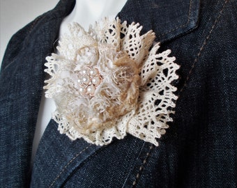 Lace Brooch, Wedding Flower Brooch, Handmade lace brooch, Wedding Brooch, Shabby Chic Brooch, Lace Brooch, Lace Flower Pin, Jewelry Brooch
