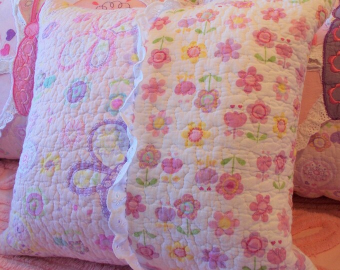 Nursery Pillow, Quilted Pillow, Handmade Pillow, Pink Pillow, Cotton