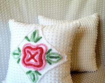 Decorative Pillow, Chenille Pillow, Floral Pillow, Bed Pillow, Accent Pillow, Cotton Pillow, Nursery Pillow, Shabby Chic Pillow,