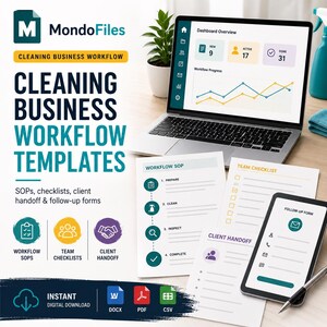 Cleaning Business Workflow Templates | Editable SOP, Checklists, Client Handoff & Follow-Up Forms