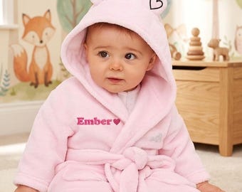 Personalized Bear-Ear Hooded Baby Robe, Ultra-Soft Plush Bathrobe
