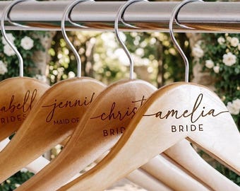 Personalized Hardwood Wedding Hangers, Engraved Bridal Party Keepsake Hanger