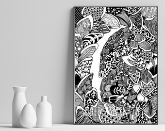 Pangolin Art - Original Zentangle Wall Art - Hand Drawn Art - Unique Gift - Animal Art - pen and ink - A4 abstract artwork