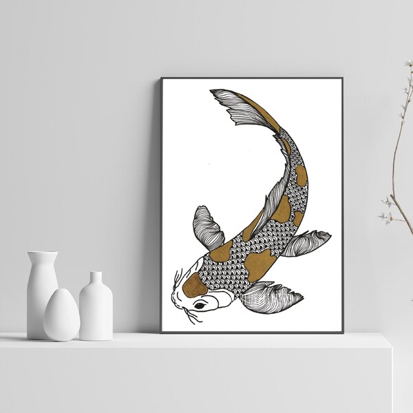 Ink Drawn Fishes Koi Etsy