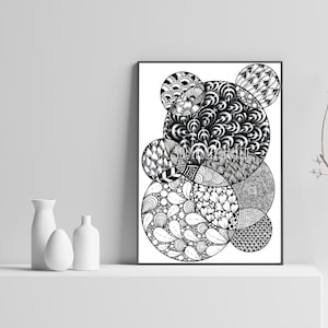 Original Zentangle Art Hand Drawn Pen and Ink Wall Art Design, Doodle Zentangle Inspired Artwork, Abstract Home Decor Artwork, Pattern Art