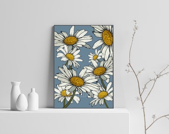 Daisy Floral Art Print - Botanical Illustration - Flowers Floral Print - Statement Wall Art Home Decor - A4 Art Design - new home gift
