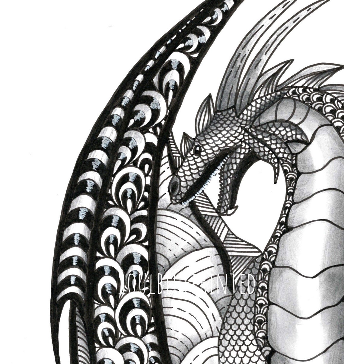 Dragon Zentangle Art Print Pen and Ink A4 Wall Art Doodle Etsy