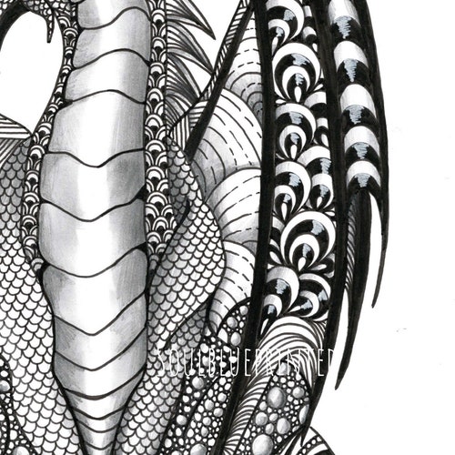 Dragon good Art - Original Zentangle Inspired Art - Pen and Ink A4 Wall Art - Hand Drawn Doodle Art - Fantasy Mythical creatures - Mythology Art