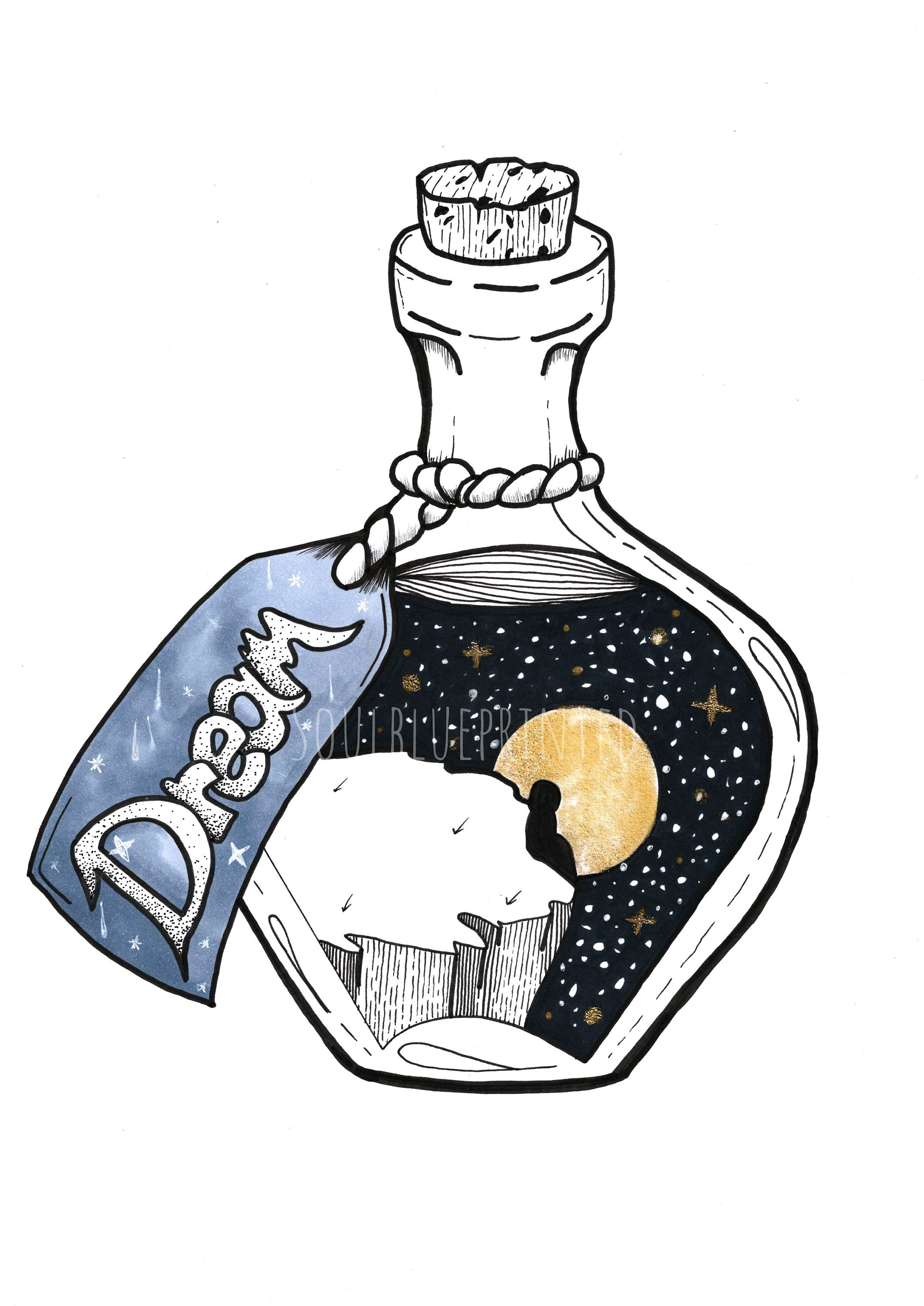 Dream in A Bottle Illustration: Hand-drawn Embossed Wall Art - Etsy