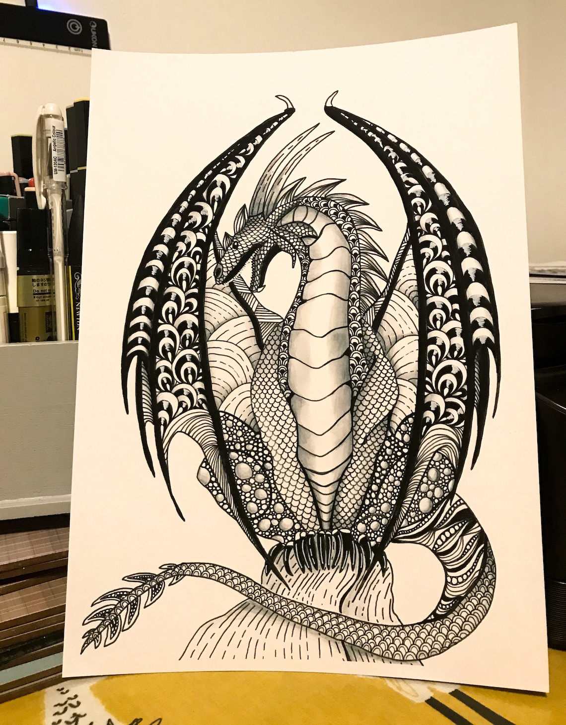 Dragon Zentangle Art Print Pen and Ink A4 Wall Art Doodle Etsy