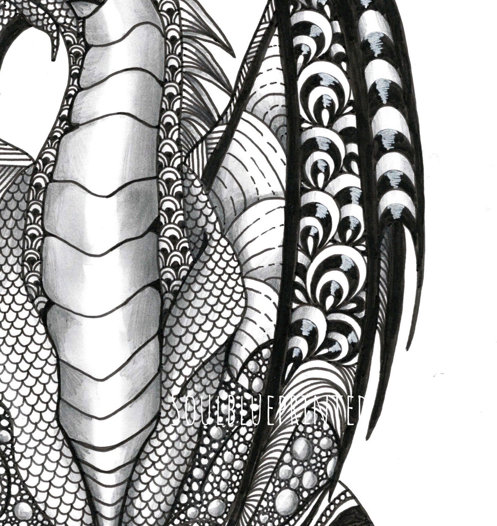 Dragon Print Zentangle Art Print A4 Wall Art Doodle Art Etsy