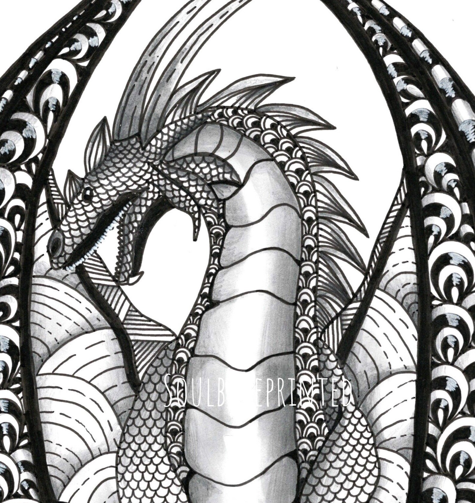 Dragon Zentangle Art Print Pen and Ink A4 Wall Art Doodle Etsy