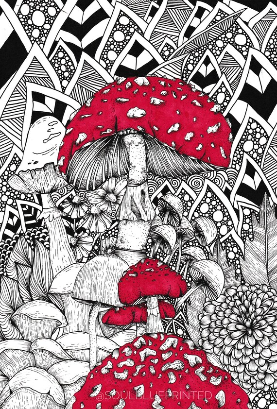 Wonderland | Mushroom Zentangle Wall Art, Original Nature