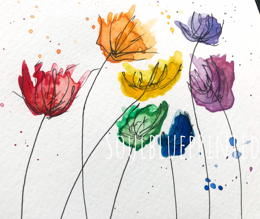 Rainbow Flowers Art Print | A5 Hand Illustrated and Painted | Floral ...